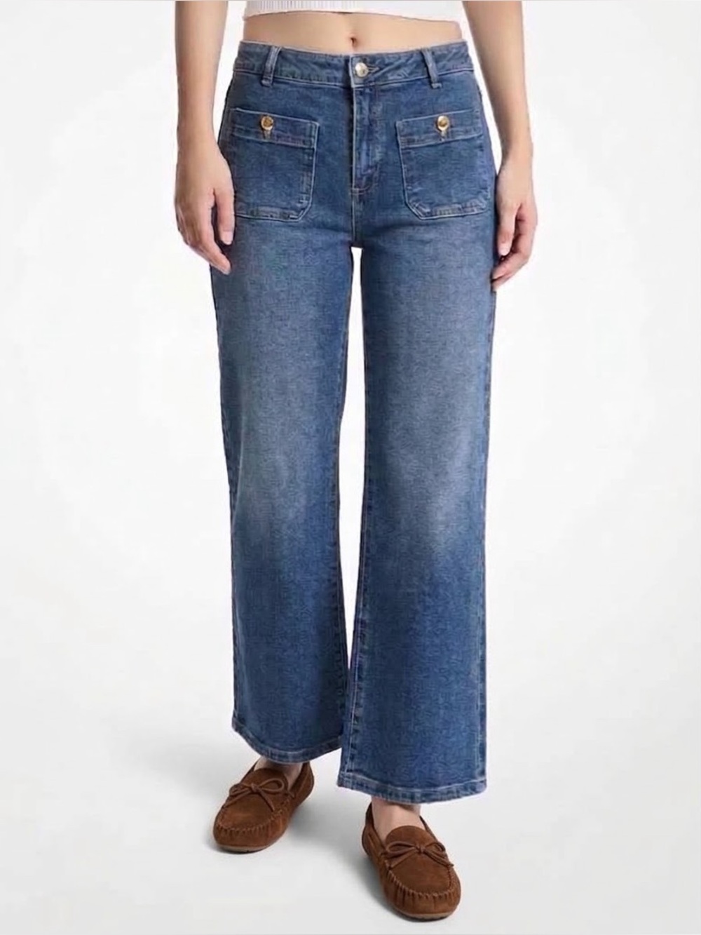 MICHAEL KORS Women's High Rise Wide Leg Ankle Denim Jeans - Indigo Blue, Sz 8